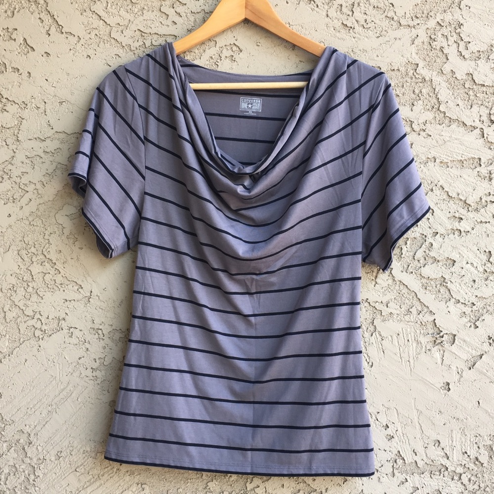 CONVERSE ONE STAR Grey Black Striped Top Blouse XS